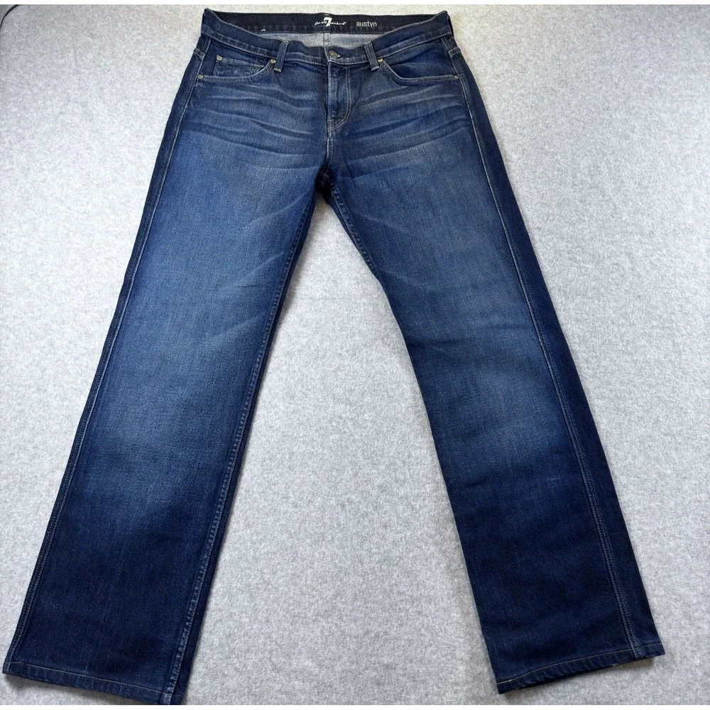 7 For All Mankind Austyn Jeans Mens 34* Blue Relaxed Straight Stretch Denim